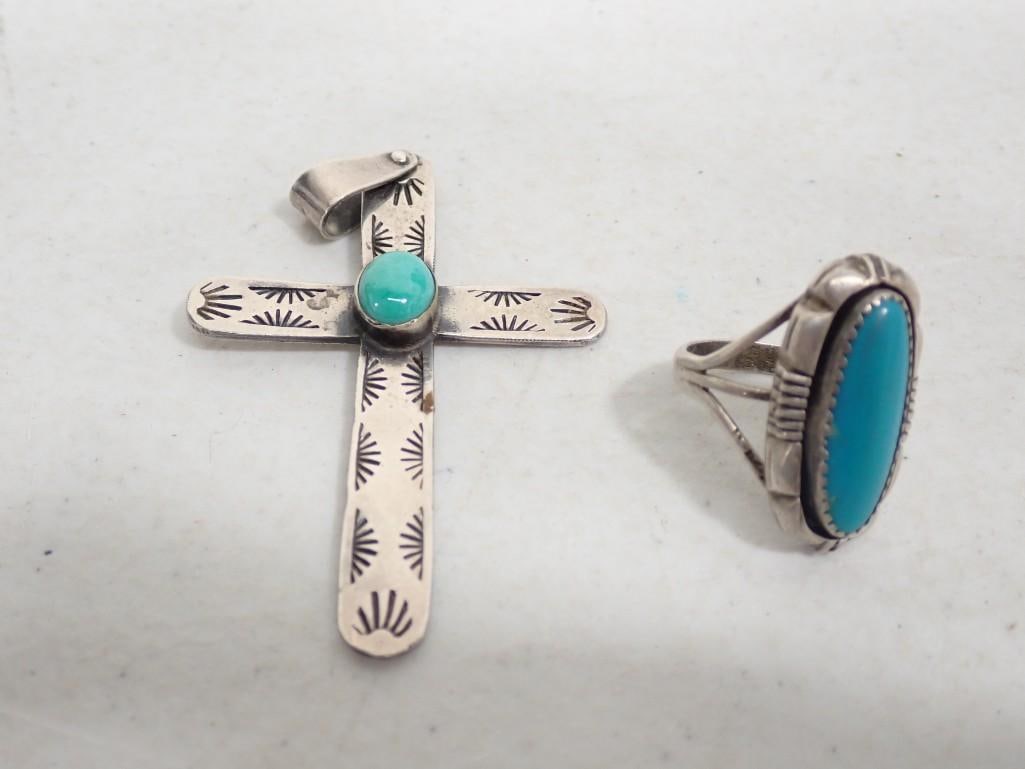 Leo Yazzie Sterling Silver Ring and a Sterling Silver Cross Pendant (1 of 13)