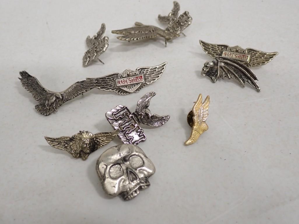 Lot of Pins incl Birds, Skull, Honda Motorcycles, etc: Lot of Pins incl Birds, Skull, Honda Motorcycles, etc . These do not have pin backs