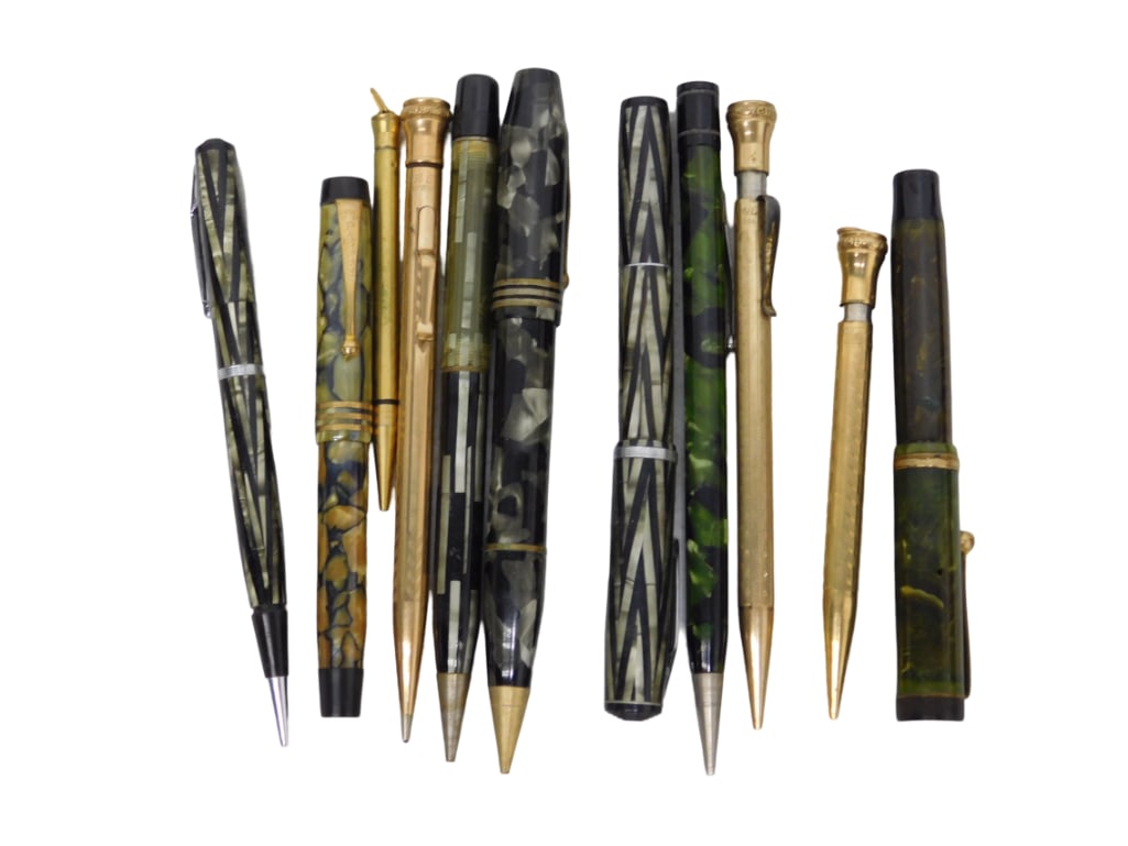 Lot of Antique Fountain Pens, Pencil, Parker, Waterman: Lot of Antique Fountain Pens, Pencil, Parker, Waterman