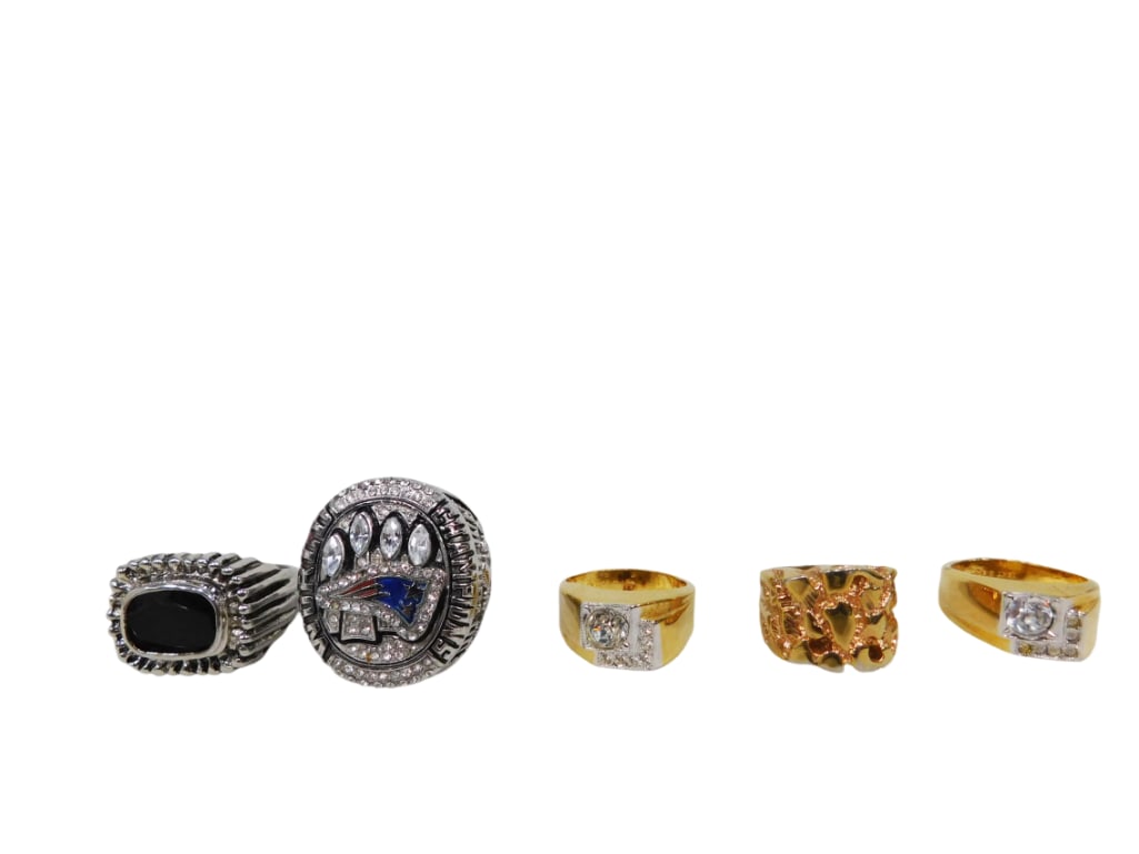 Lot of 5 Men's Fashion Rings incl Replica Super Bowl XLVIII (1 of 7)