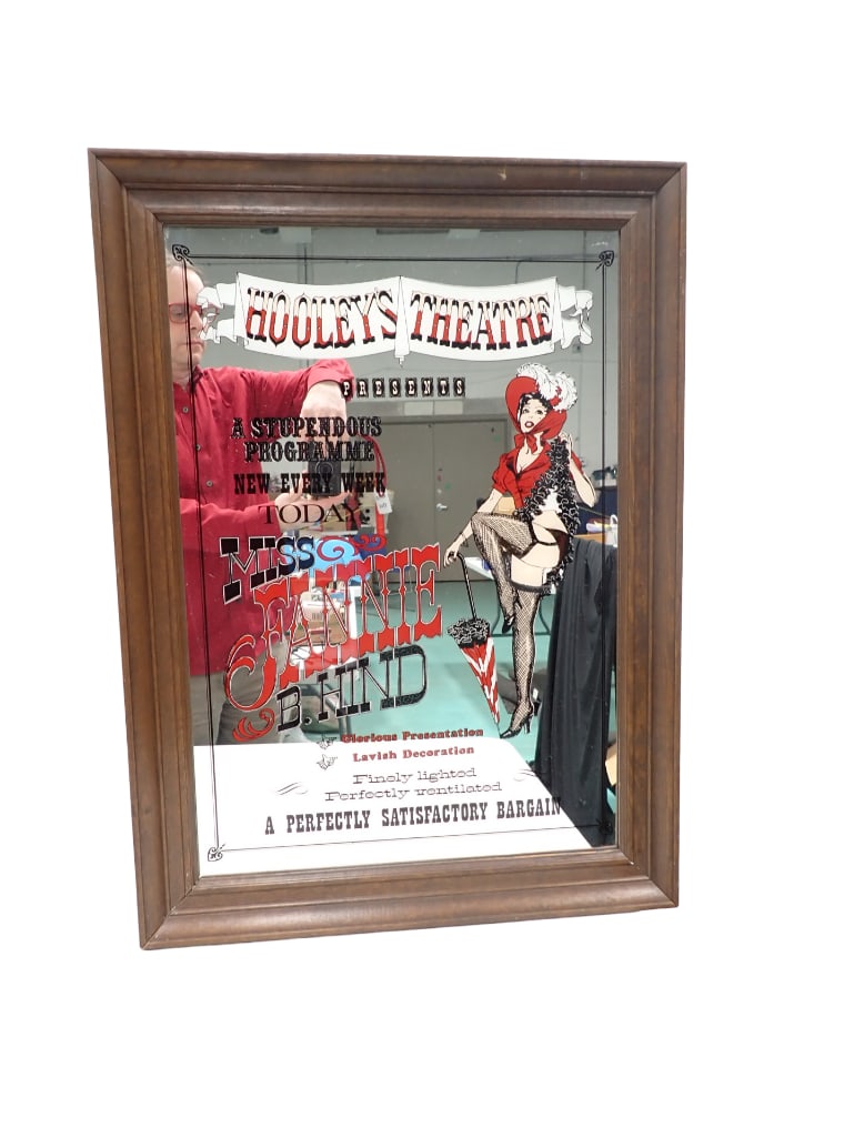 Vintage Mirror Bar Sign Man Cave Miss Fannie Framed 22" x 30" (1 of 7)