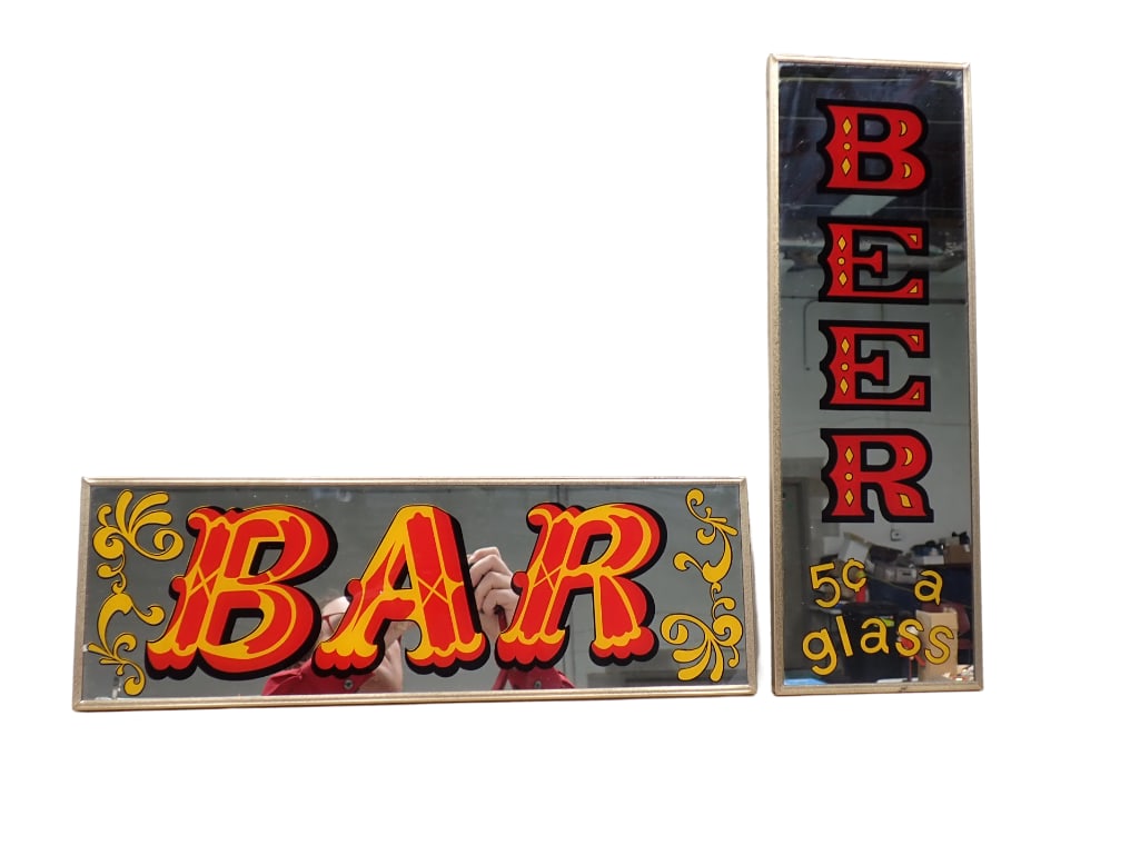 2 Vintage Mirror Signs incl Beer and Bar for Man Cave 6" x 18" (1 of 5)