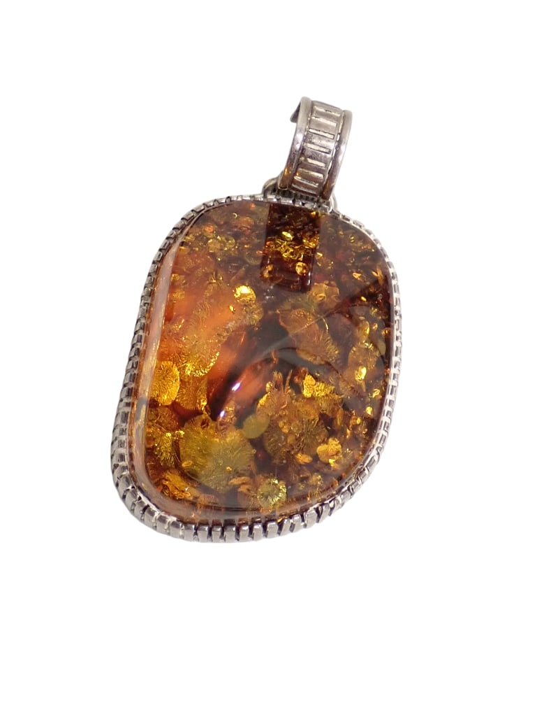 Vintage GB Sterling Silver and Amber Pendant: Vintage GB Sterling Silver and Amber Pendant . Stamped GB Sterling. Measures 2" x 1 1/2"