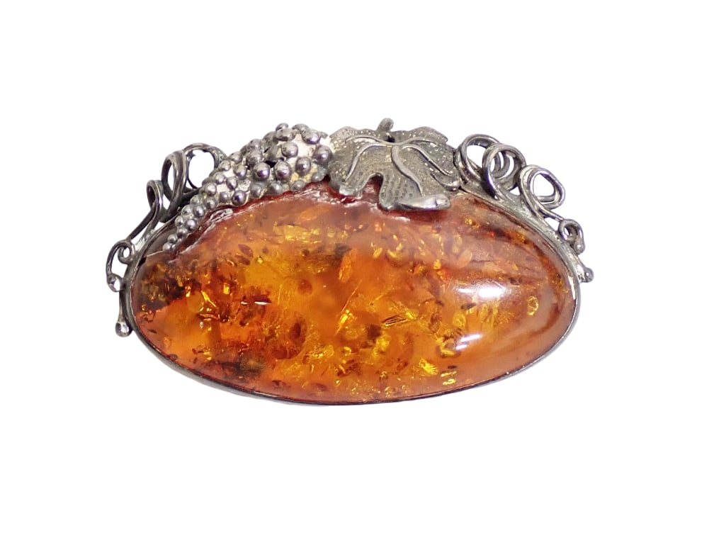 Vintage Sterling Silver and Amber Pendant Poland 3" x 1 1/2": Vintage Sterling Silver and Amber Pendant Poland 3" x 1 1/2" . Poland sticker on back