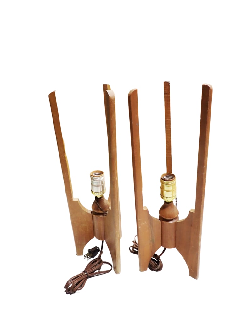 Pair of Mid Century Modern Teak Table Lamps Danish Modern Style (1 of 6)