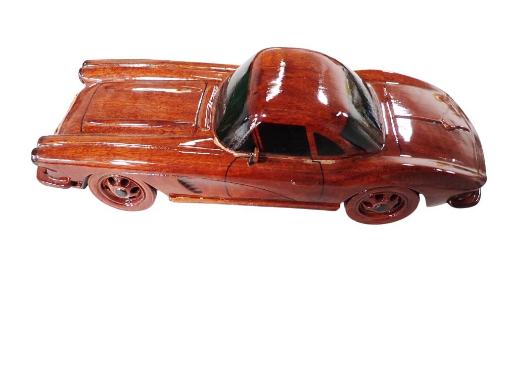 Vintage Wood Carved Classic Corvette Model 13" Long, Carved Wood: Vintage Wood Carved Classic Corvette Model 13" Long, Carved Wood