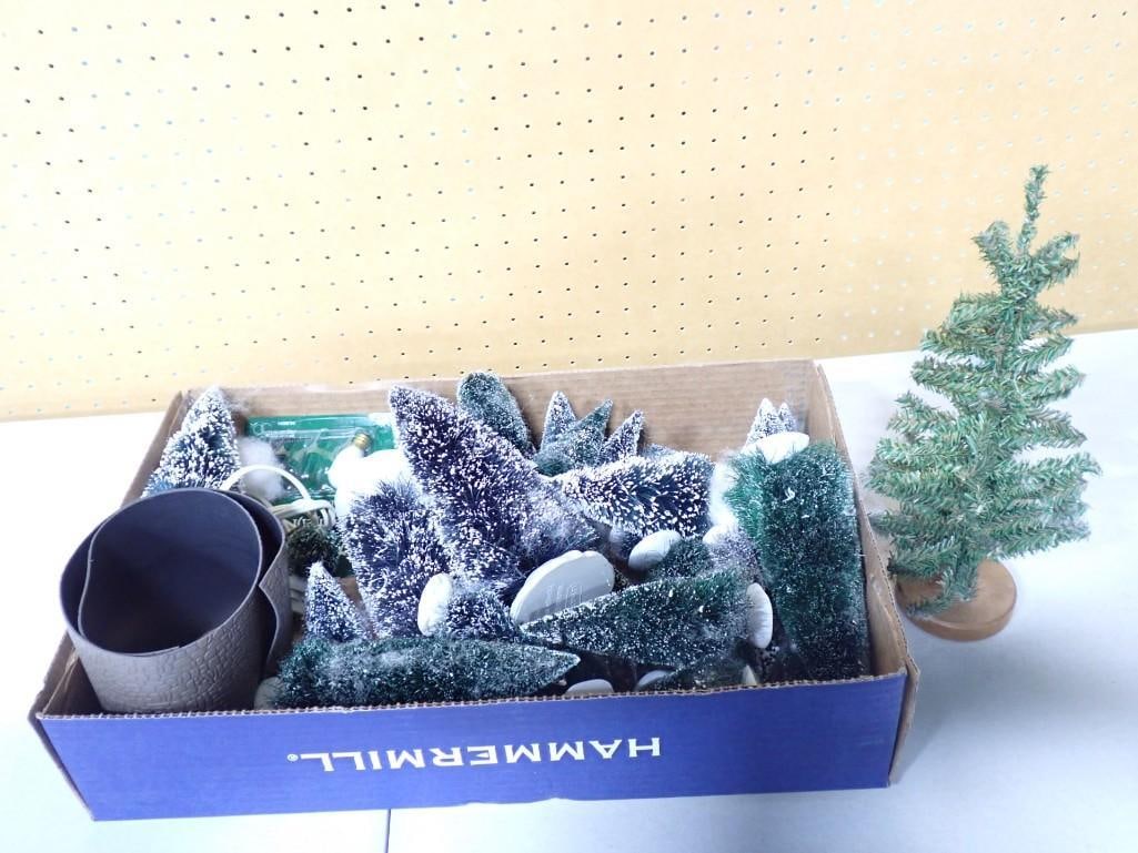 Dept 56 Lot of Bottle Brush Trees, Accessories, etc. (1 of 7)