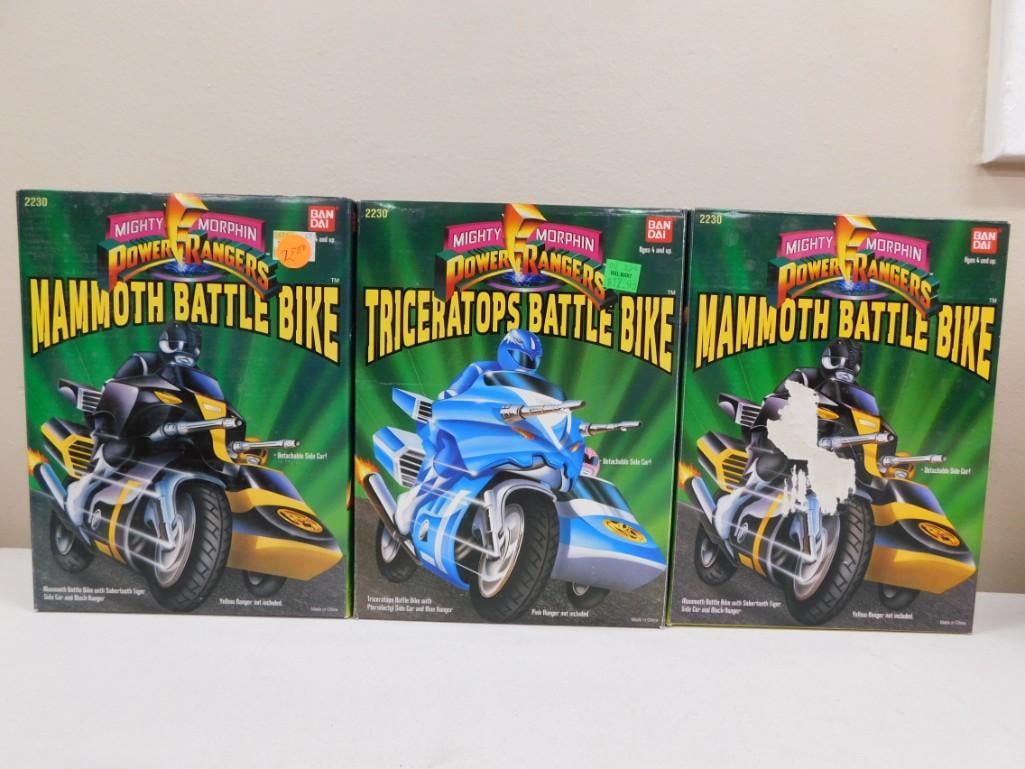 3 Vintage Bandai Mighty Morphin Power Rangers 2230 Mammoth and Triceratops Battle Bike New Old Stock (1 of 4)