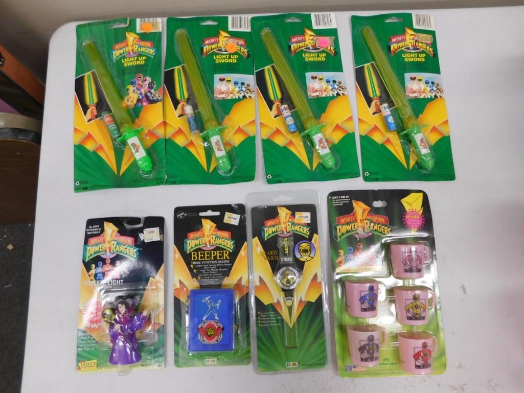 8 Vintage New Old Stock Mighty Morphin Power Rangers Light Up Swords, Beeper, Watch, Squeeze Light (1 of 9)