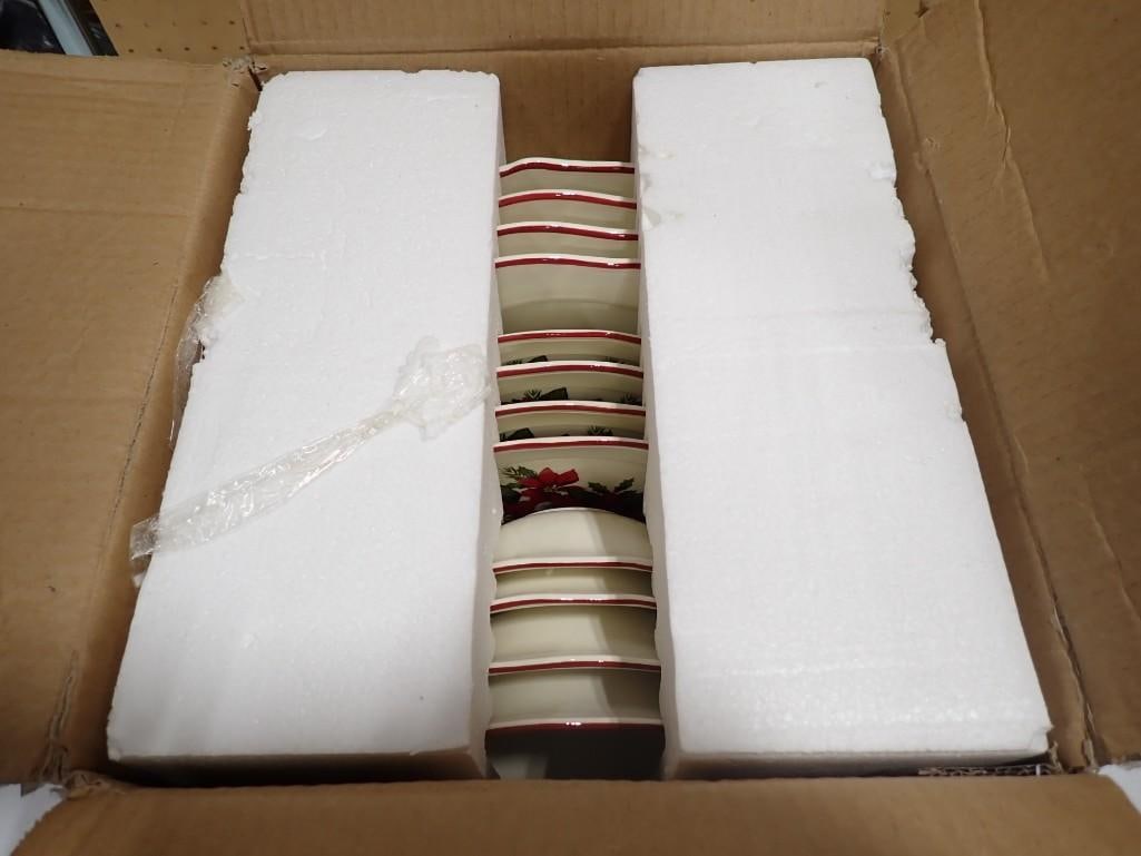 Dept 14 Holiday Dish Set Poinsettia Ceramic Dishes in Original, Open Box (1 of 5)