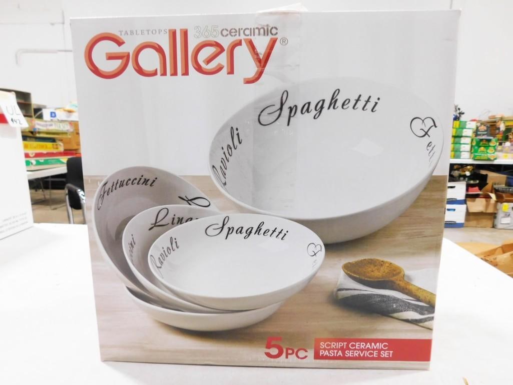 Gallery Script 5 pc Ceramic Pasta Service Set New in Box (1 of 7)