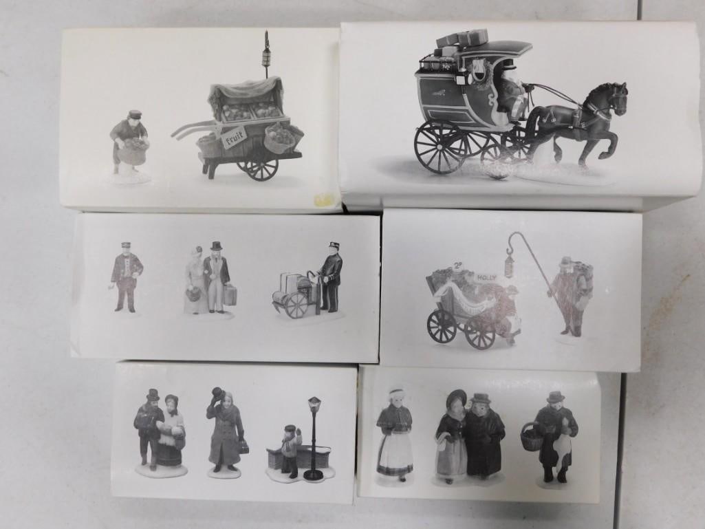 Dept 56 Christmas Village Accessories incl A Christmas Carol Morning, Fezziwegs and Friends,: Department 56 Christmas Village Accessories incl A Christmas Carol Morning, Fezziwegs and Friends, Holiday Travelers, The Fezziwit Delivery Wagon, Chelsea Market Fruit Monger & Cart, Chelsea Market Mi