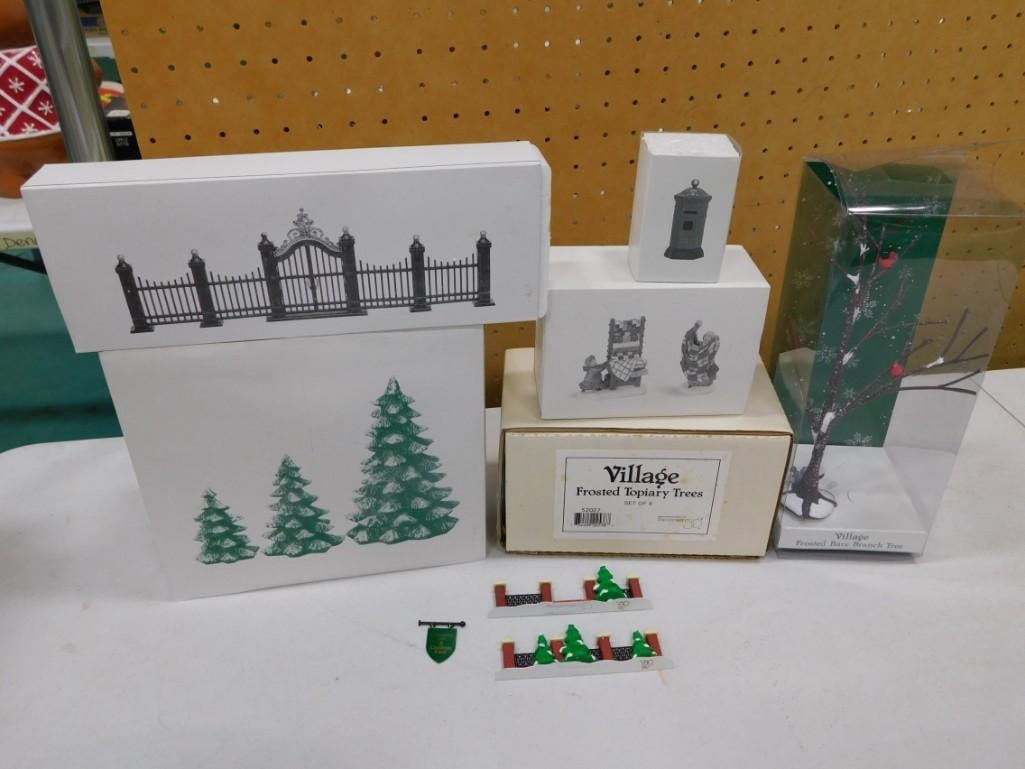 Dept 56 Accessories incl Frosted Topiary Trees, English Post Box, Christmas Bazaar Handmade Quilts,, (1 of 5)