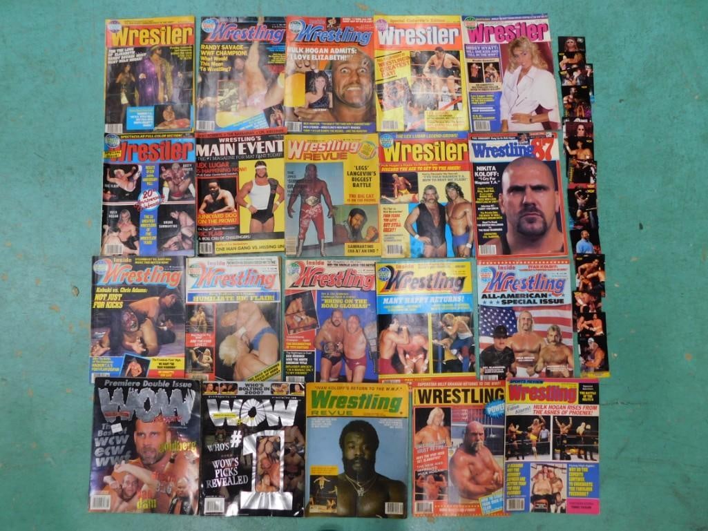 20 Vtg 1980s & 2 2000 Wrestling Magazines Lot WWF, WWE, etc and Cards (1 of 5)
