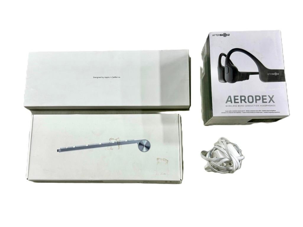 Aeropex Wireless Bone Conduction Headphones New, Apple Keyboard, Power cord: Aeropex Wireless Bone Conduction Headphones New, Apple Keyboard, Power cord