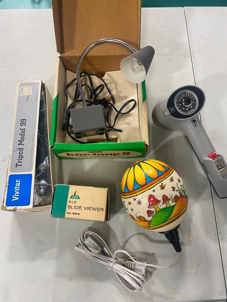 Vintage Lot including Auto Strobonar, Lamp, quirky Mushroom Light, Tripod, Slide Viewer, etc. (1 of 3)
