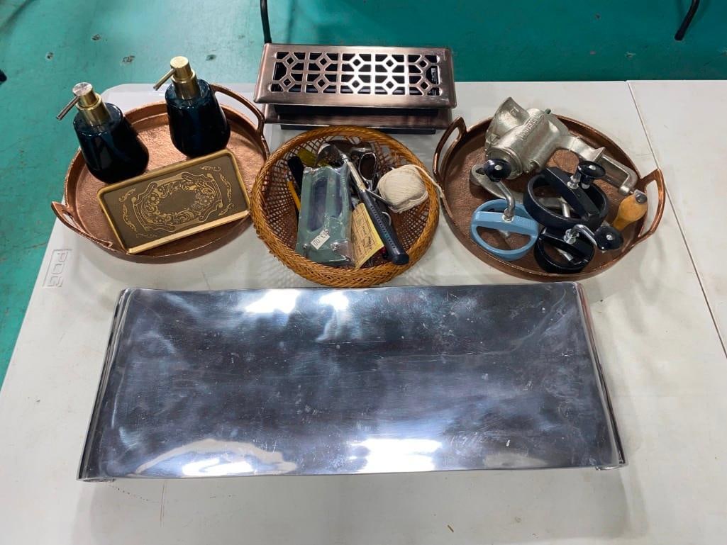Misc. lot including Heat Vent Cover, Kitchen Grinder, Trays, Basket, Household, etc.: Misc. lot including Heat Vent Cover, Kitchen Grinder, Trays, Basket, Household, etc.