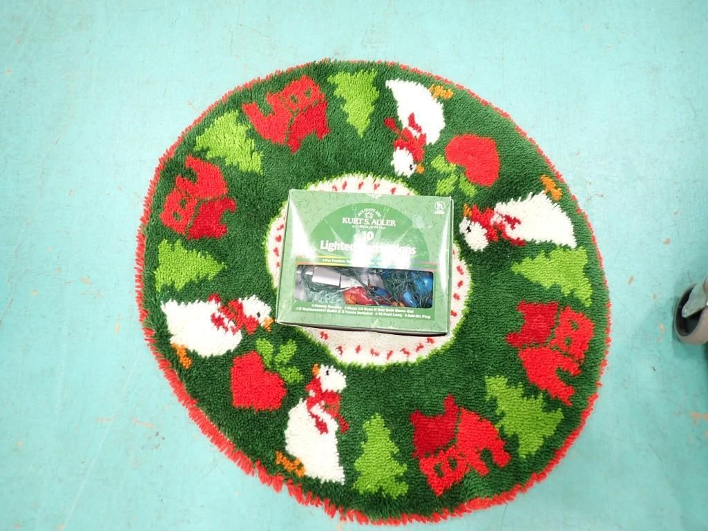 Latch Hook Christmas Tree Skirt and some Lighted Decorations: Latch Hook Christmas Tree Skirt and some Lighted Decorations