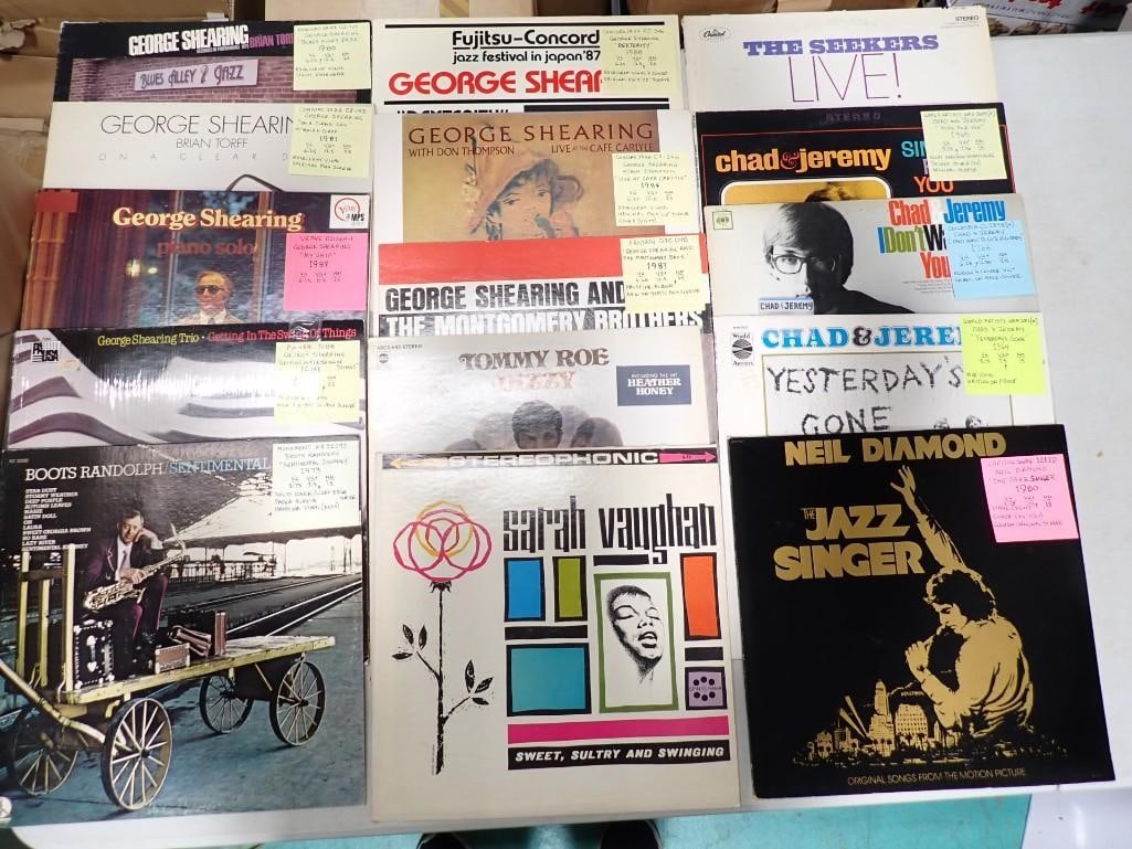 Vinyl Record Albums including George Shearing, Tonny Roe, Chad & Jeremy, The Seekers, Neil DIamond: Vinyl Record Albums including George Shearing, Tonny Roe, Chad & Jeremy, The Seekers, Neil Diamond, Boots Randolph, Sarah Vaughan. Many have tags indicating condition