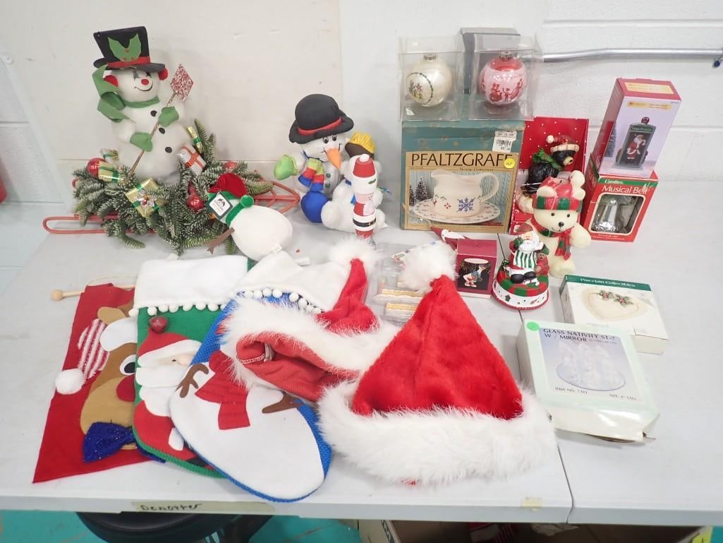 Large Lot of Christmas Decorations - Snowmen, Ornaments, Pfaltzgraff, Stockings, Nativity, Santa, (1 of 4)