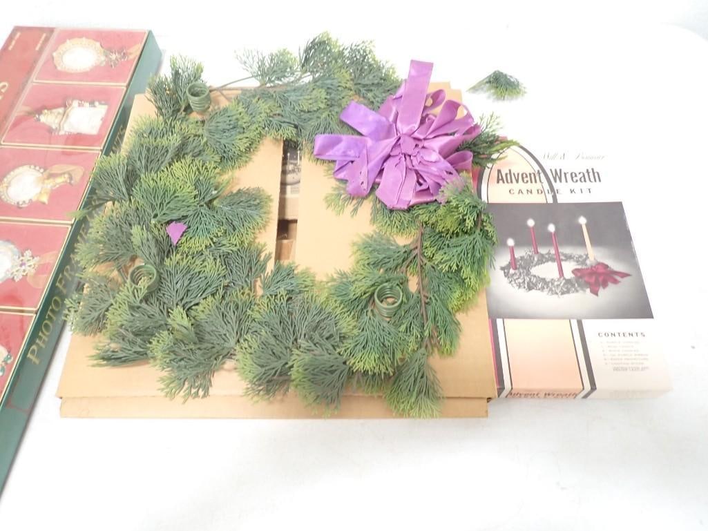 Christmas Lot including Photo Frame Ornaments New in Package, Advent Wreath Candle Kit: Christmas Lot including Photo Frame Ornaments New in Package, Advent Wreath Candle Kit