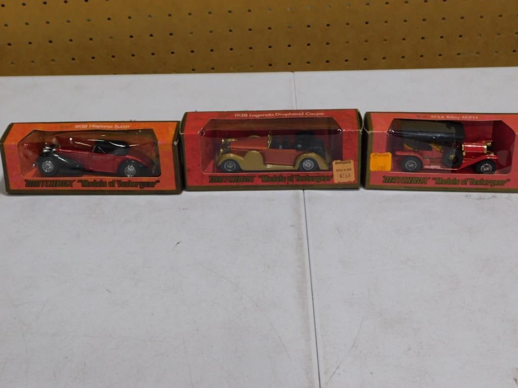 3 Matchbox Models of Yesteryear incl Y-17 1938 Hispano Suiza, Y-11 1938 Lagonda Drophead Coupe,: 3 Matchbox Models of Yesteryear incl Y-17 1938 Hispano Suiza, Y-11 1938 Lagonda Drophead Coupe, Y-3 1934 Riley MPH . All in original boxes