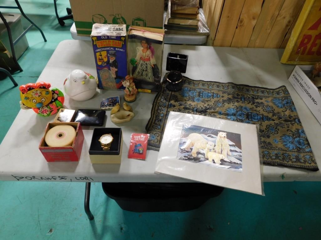 Misc. lot including Polar Bear Picture, Uncle Sam Mechanical Bank, Figurines, Smalls, etc. (1 of 8)
