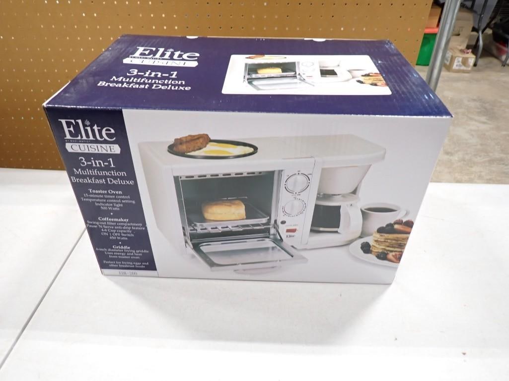 Elite Cuisine 3 in 1 Multifunction Breakfast Deluxe Toaster Oven, Coffee Maker, Griddle New in Box (1 of 6)