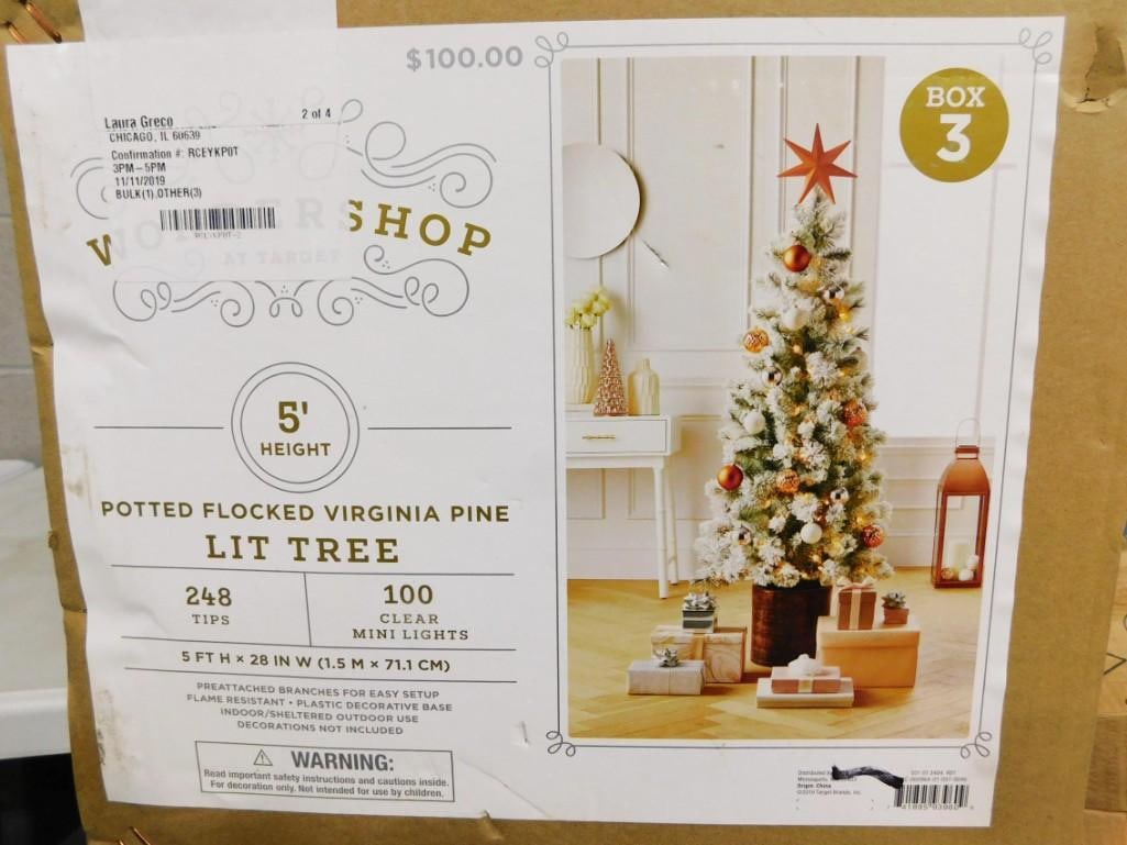 5' Faux Christmas Tree Potted Flocked Virginia Pine Lit Tree (1 of 8)