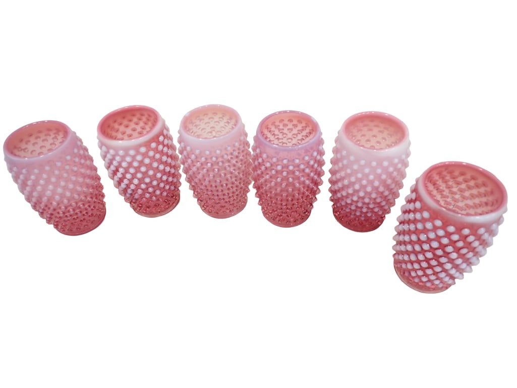 Vtg Set of 6 Fenton Cranberry Opalescent Hobnail Glass Tumblers or Drinking Glasses (1 of 5)