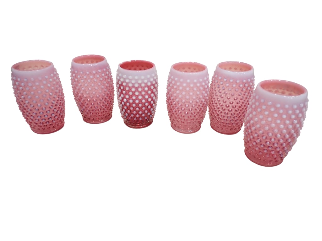 Vtg Set of 6 Fenton Cranberry Opalescent Hobnail Glass Tumblers or Drinking Glasses (1 of 7)