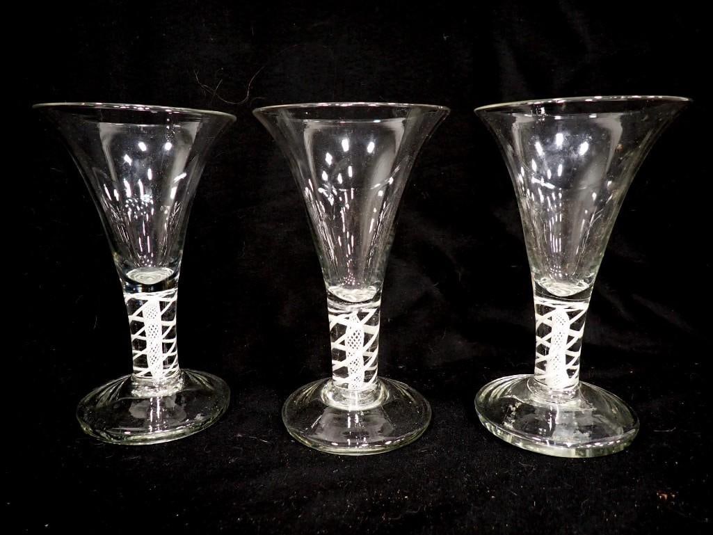 3 Blown Glass Stemware Glasses with Canes in the Stems Art Glass (1 of 6)