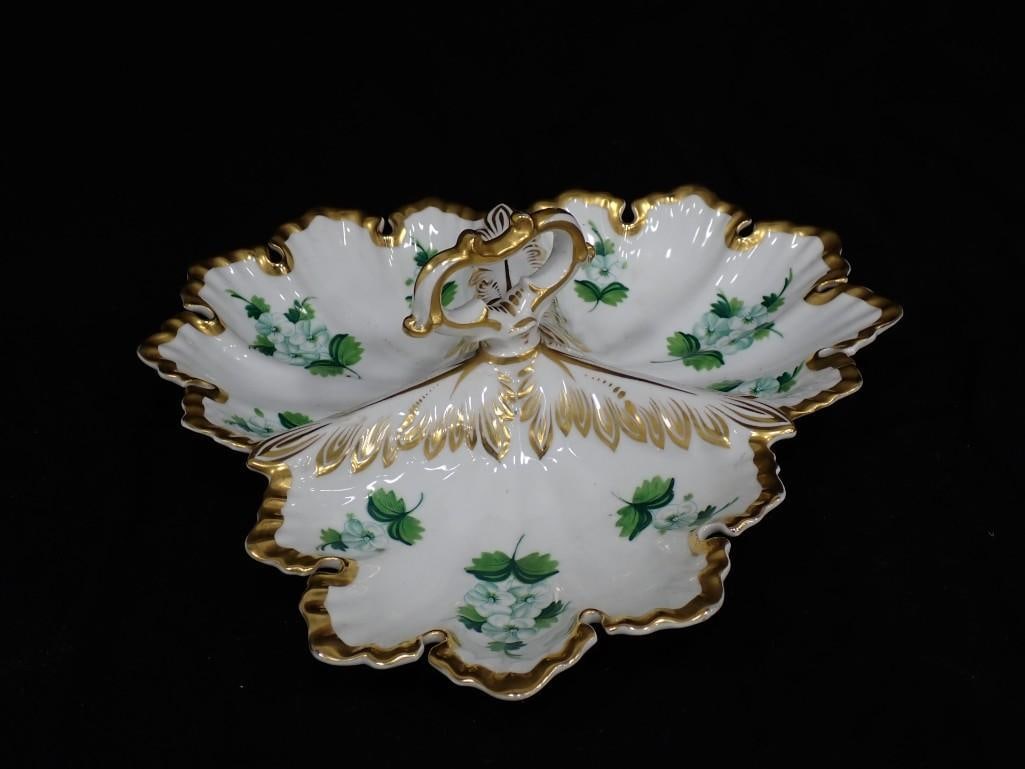 Antique Divided Relish Dish with Center Handle and Gold Gilt Trim Carl Tielsch Marked TPM (1 of 8)