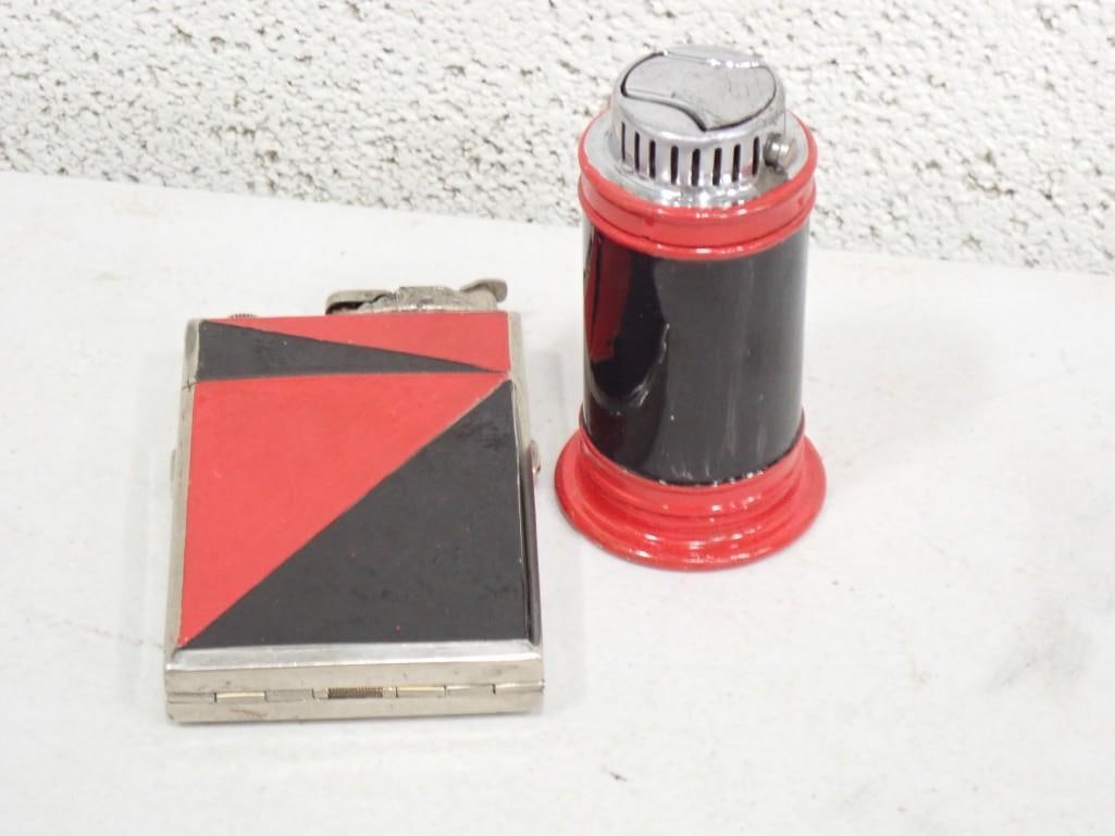 Pair of Vintage Red and Black Cigarette Lighters - one doubles as a holder (1 of 7)