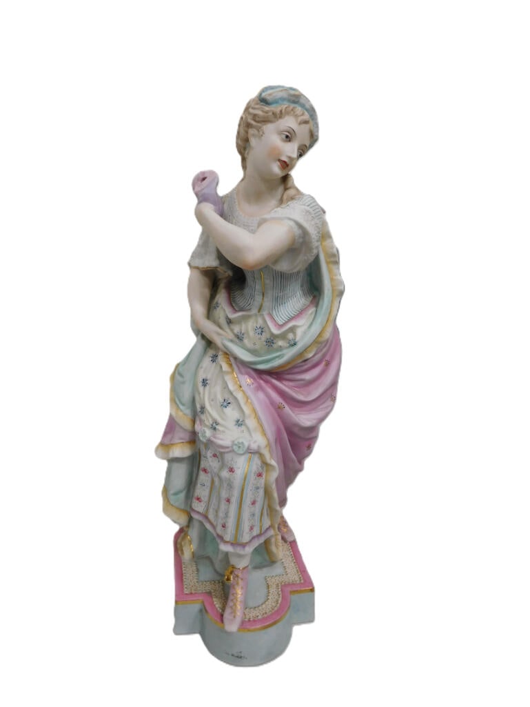 Vintage Bisque Porcelain Lady Figure Figurine Sylvan China Japan: Vintage Bisque Porcelain Lady Figure Figurine Sylvan China Japan - Measures roughly 18" Tall