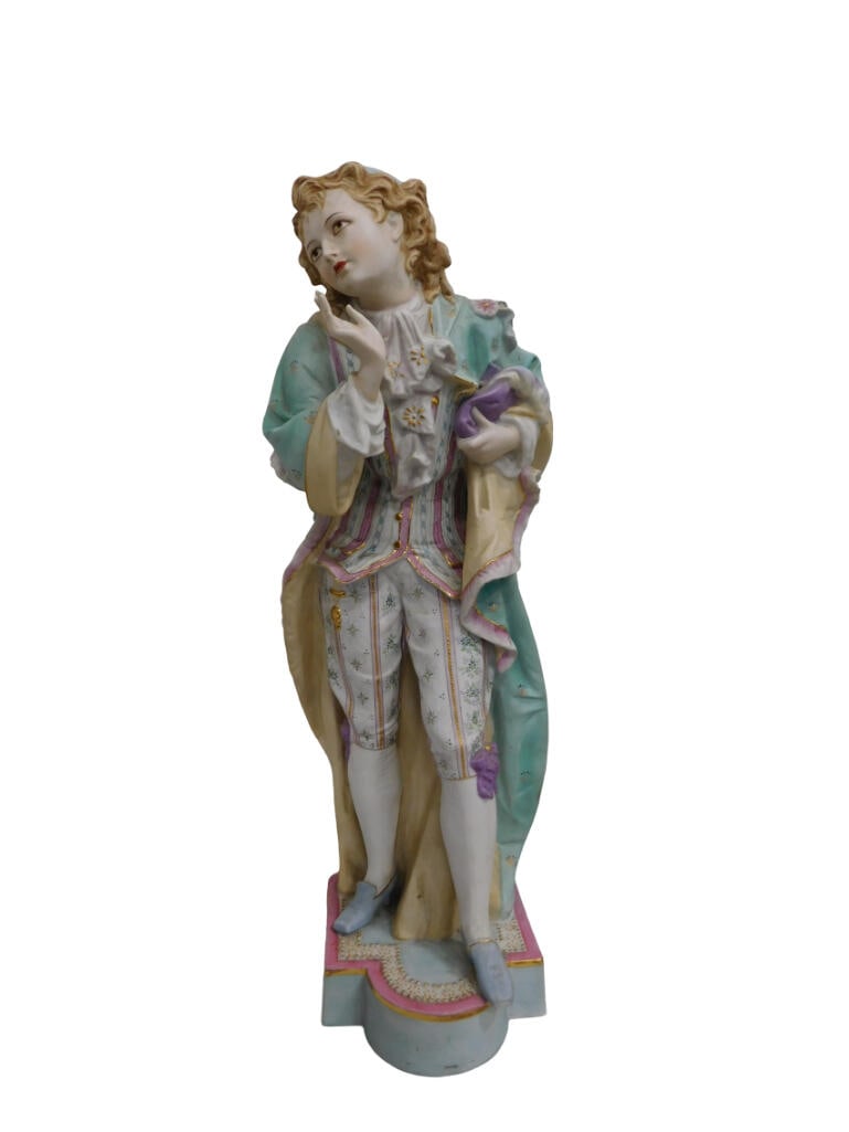 Vintage Bisque Porcelain China Male Figure Figurine Sylvan China Japan: Vintage Bisque Porcelain Male Figure Figurine Sylvan Japan - Measures roughly 19" Tall
