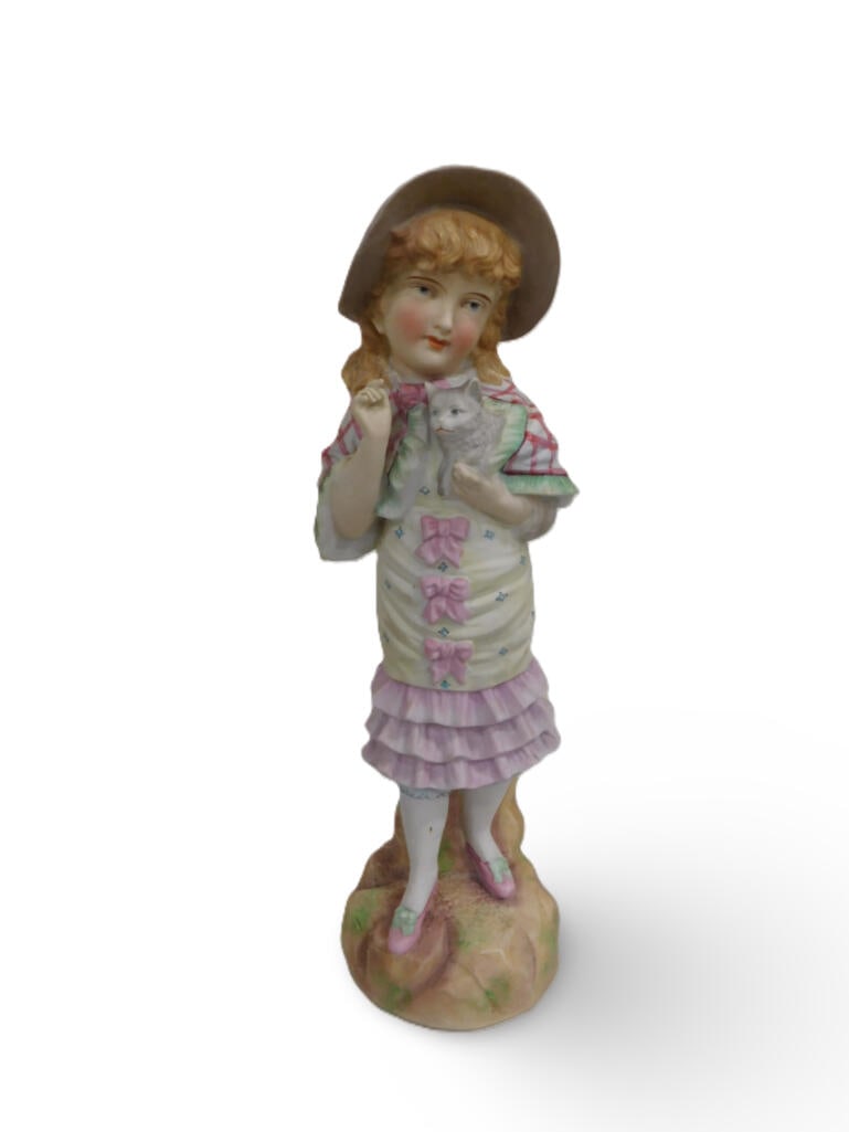 Vintage Bisque Porcelain China Figurine of Girl with a Cat (1 of 5)