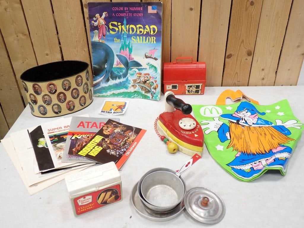 Vintage Toy Lot, etc. Including Playskool Iron, Kids Dishes, McDonald's, Sinbad the Sailor, Atari (1 of 10)