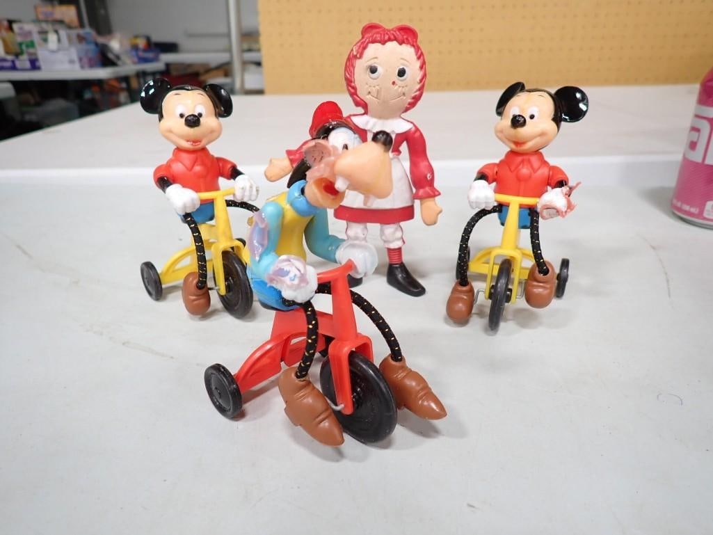 Vintage Bendable Raggety Anne Figurine and Mickey Mouse and Goofy Tricycle Toy Figurines (1 of 8)
