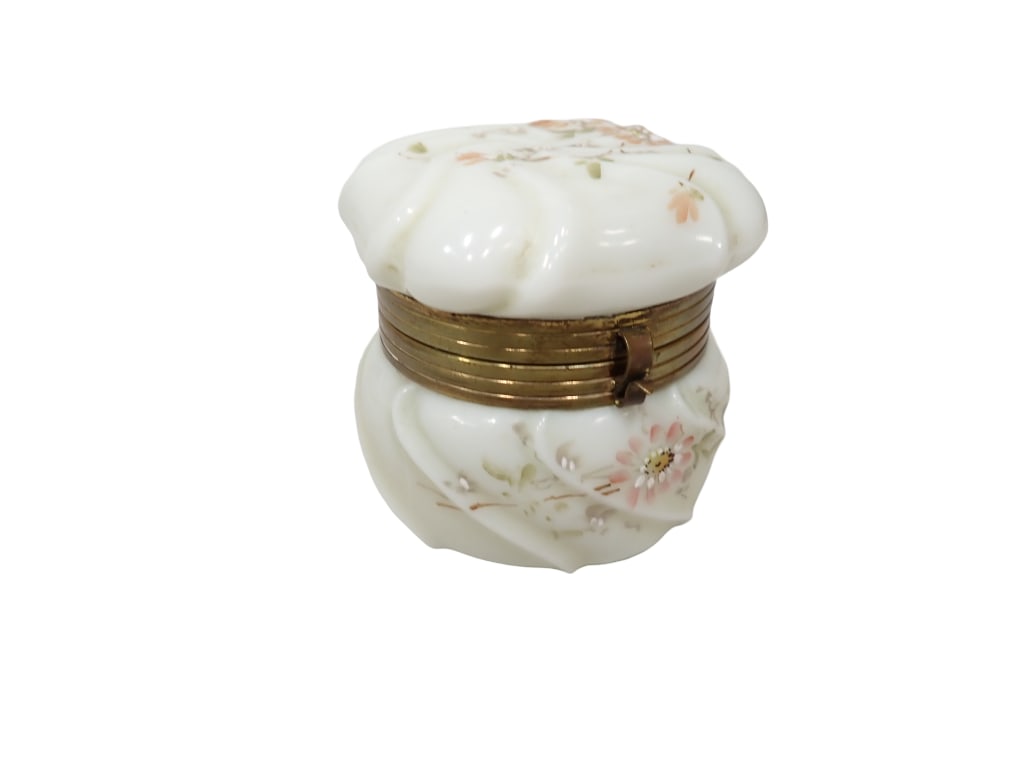 Antique C F Monroe Wavecrest Hinged Powder Jar with Floral Design (1 of 6)