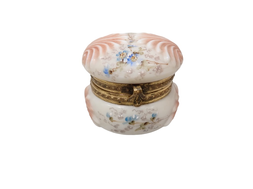Antique C F Monroe Wavecrest Swirl Powder Box or Dresser Box with Hand Painted Floral Design (1 of 8)