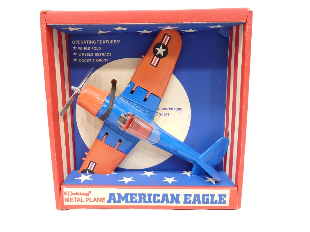 Vintage Hubley Kiddietoy American Eagle Metal Plane Airplane Toy NOS New Old Stock: Vintage Hubley Kiddietoy American Eagle Metal Plane Airplane Toy NOS New Old Stock . Action Metal Carrier Plane No 21214