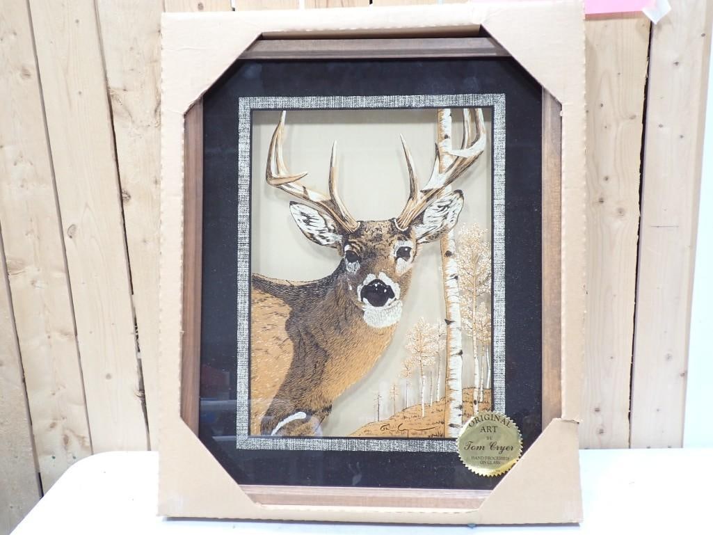 Tom Cryer Reverse Print on Glass Buck Deer Wildlife Print Framed 21" X 17" (1 of 6)