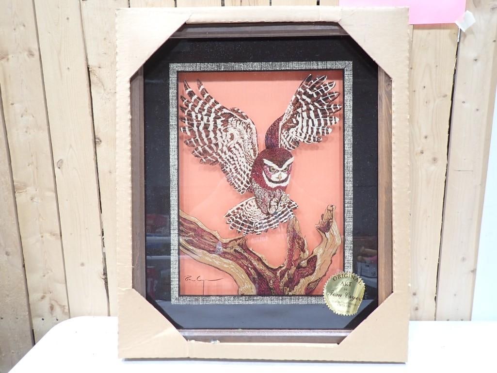 Tom Cryer Reverse Print on Glass Owl Wildlife Print Framed 21" X 17" (1 of 8)
