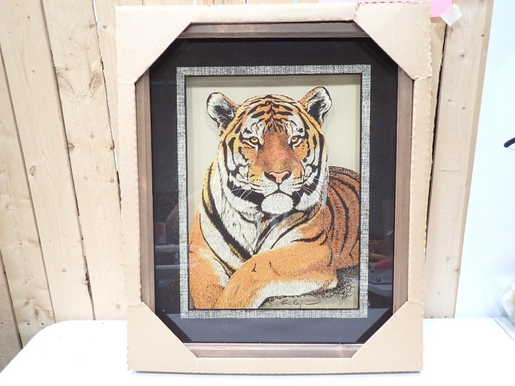 Tom Cryer Reverse Print on Glass Tiger Wildlife Print Framed 21" X 17" (1 of 7)