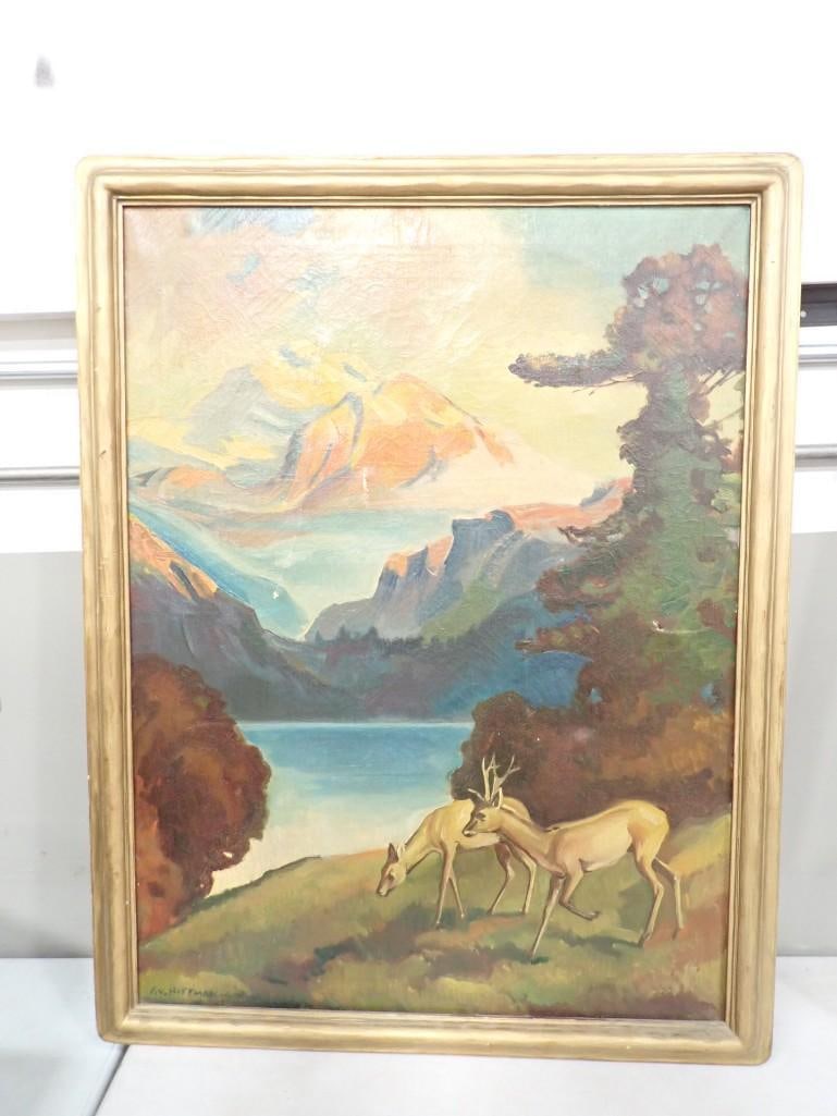 Oil on Canvas Landscape in the Style of Frank V Hoffman Framed 35 1/2" x 28": Oil on Canvas Landscape in the Style of Frank V Hoffman Framed 35 1/2" x 28" . Signed F.V. Hoffman (1902-1982)