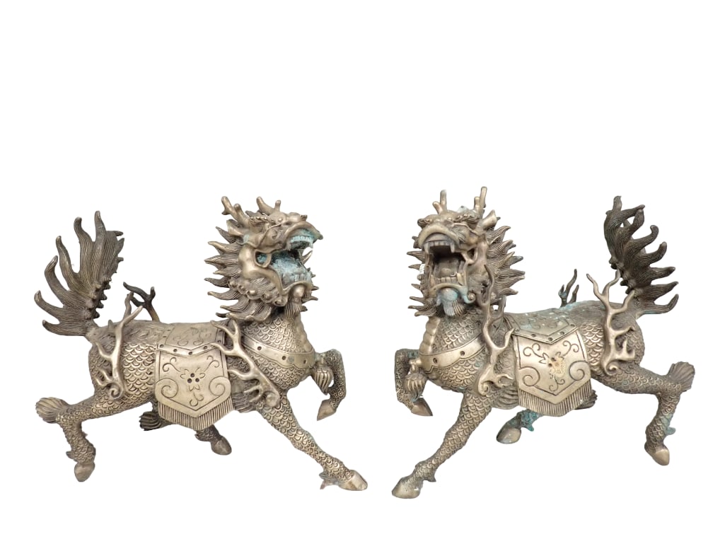 Pair of Bronze Qilin Statues or Figures (1 of 10)