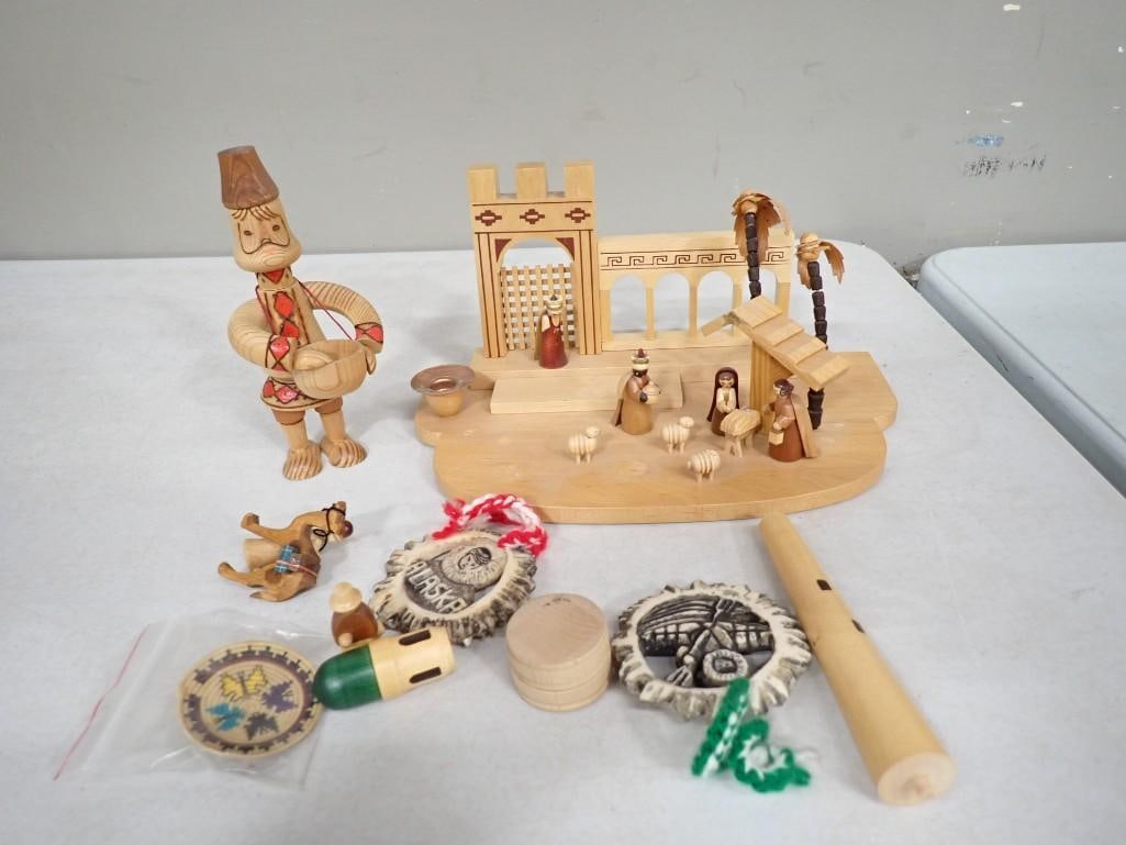 Erzgebirge Carved Wood Nativity Scene and Other Collectibles incl Carved Wood Drummer Figure, etc (1 of 10)