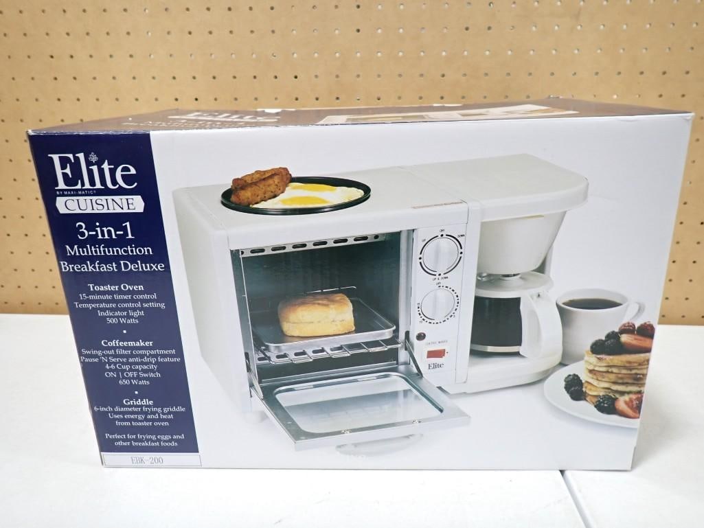 Elite Cuisine 3 in 1 Multifunction Deluxe with Toaster Oven, Coffeemaker, Griddle New in Box (1 of 6)