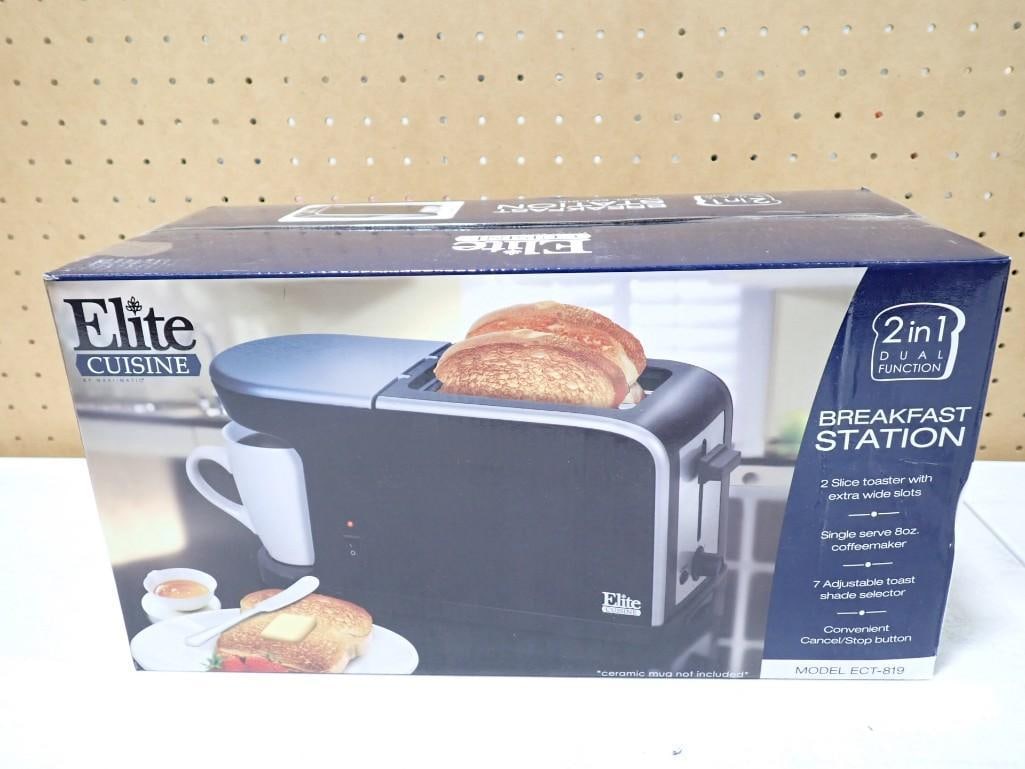 Elite Cuisine Breakfast Station with Toaster and 1 Cup Coffee Maker New in Box (1 of 7)